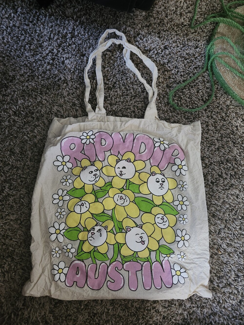 Ripndip Austin Cat Flower Graphic Tote Bag - Pink, Yellow, Green